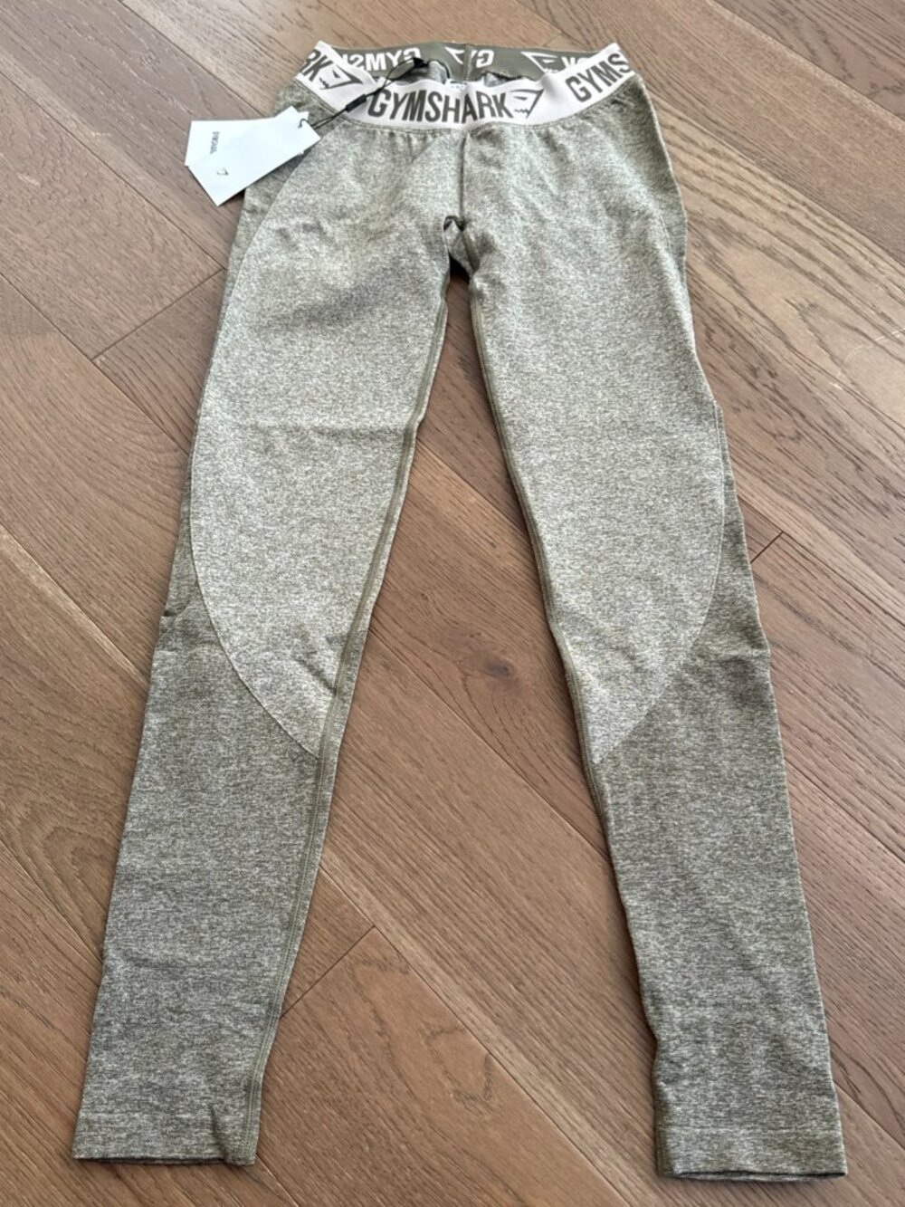 Gymshark Flex Leggings Logo Waste Dark Khaki/Sand  Marl, Size Small NWT